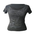thumbnail image 2 of EIMELI Chemise Femme Manches Courtes Col Rond Imprimé Décontracté Fête de Rue Printemps Été Hauts Noirs, 2 of 5