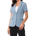 thumbnail image 1 of Blazer de mujer INSPIRE CHIC con solapa de muesca, un botón, manga corta, chaqueta de traje en azul polvo, talla XS, 1 of 6