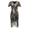 thumbnail image 6 of Coat for Women 1920s Flapper Party Dress Set with Knee Length Sequined Dress and Tassels Hem Accessories, 6 of 7