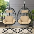 SEVENTH Resin Wicker Hanging Egg Chair with Cushion and Stand Black