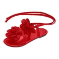 thumbnail image 7 of Gladiator Sandals for Women Solid Color Flower Strappy Lace up Open Toe Flat Shoes Summer Beach Vacation Casual Footwear Red Size 10.5, 7 of 7