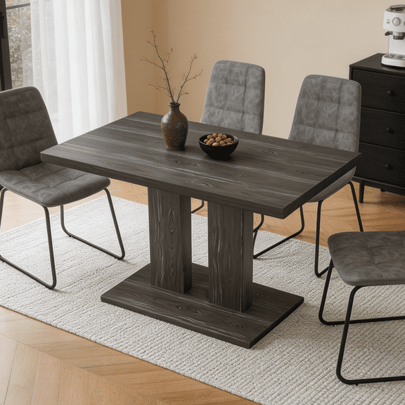 46.2" Dining Table,Modern Square Dining Table for 4-6 People,Rectangular Dining Room Table with Sturdy Pedestal Base，Rectangle kitchen Table for Living Room, Apartment