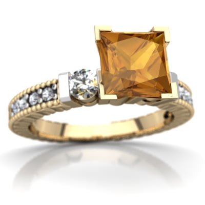 Citrine Milgrain Art Deco Ring in 14K Yellow Gold by
