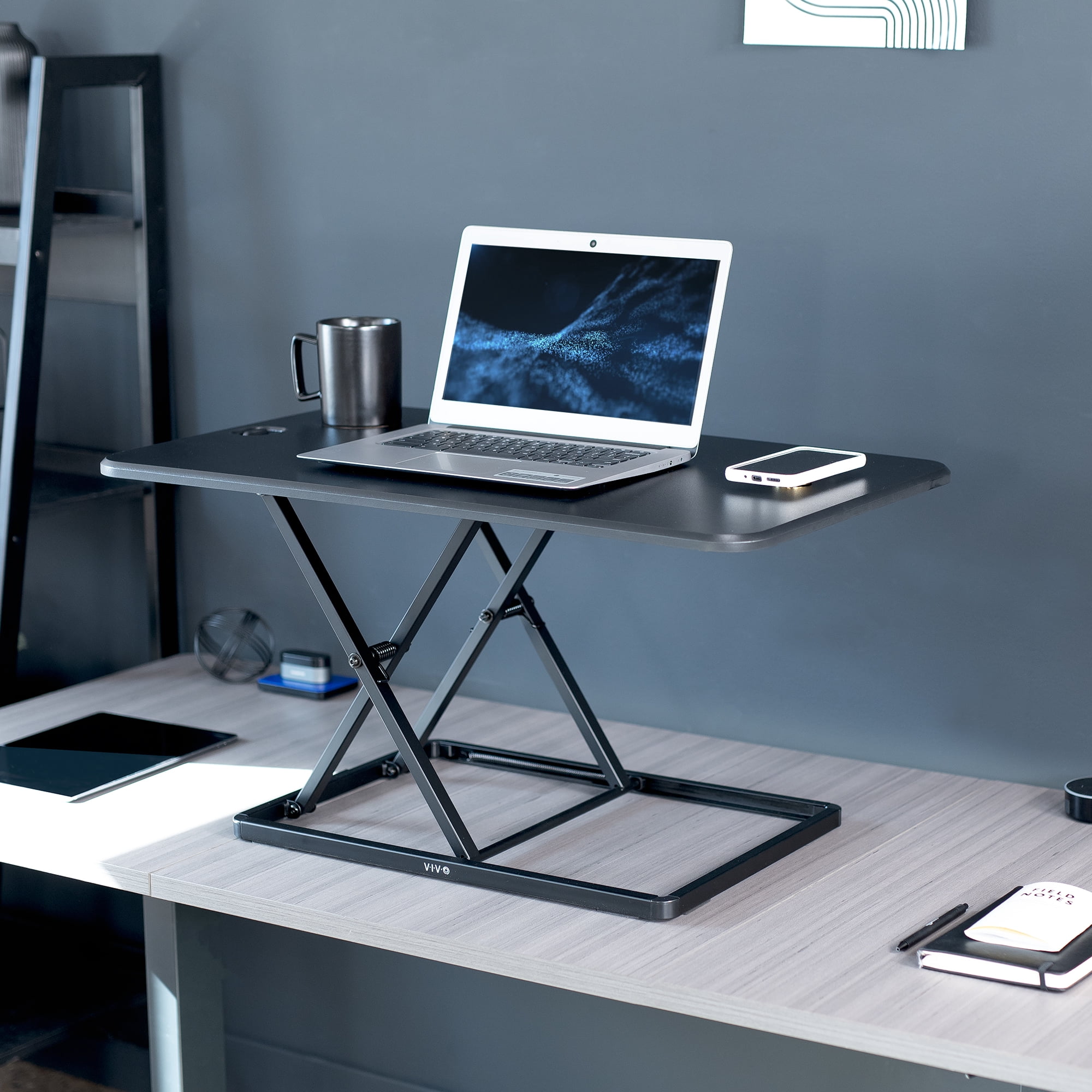 VIVO Black Ultra Slim 32" Desktop Converter, Sit Stand Tabletop Monitor Riser
