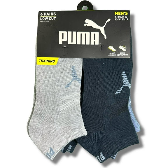 PUMA SOCKS MEN'S - LOW CUT - DUSK 253 - GREY NAVY - LARGE (10-13) PACK 6 XX