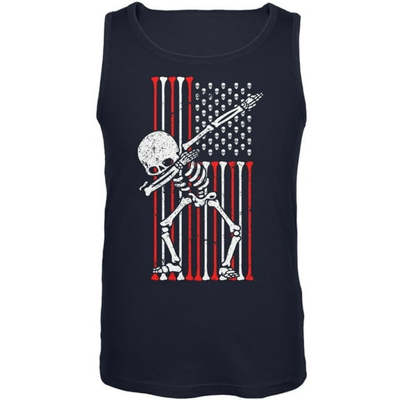 4th of July Dabbing Skeleton American Flag Skulls Mens Tank Top Navy SM