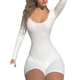 thumbnail image 3 of Qiylii Women Long Sleeve Shorts Jumpsuit 2023 Summer Streetwear Solid Color Low Cut Knitted Bodysuit Playsuit Clubwear, 3 of 9