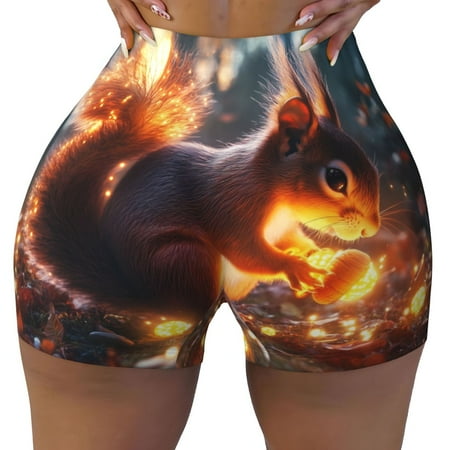 Workout Shorts Women  Glowing Autumn Squirrel Biker Shorts for Women Running Gym Spandex Shorts Tummy Control