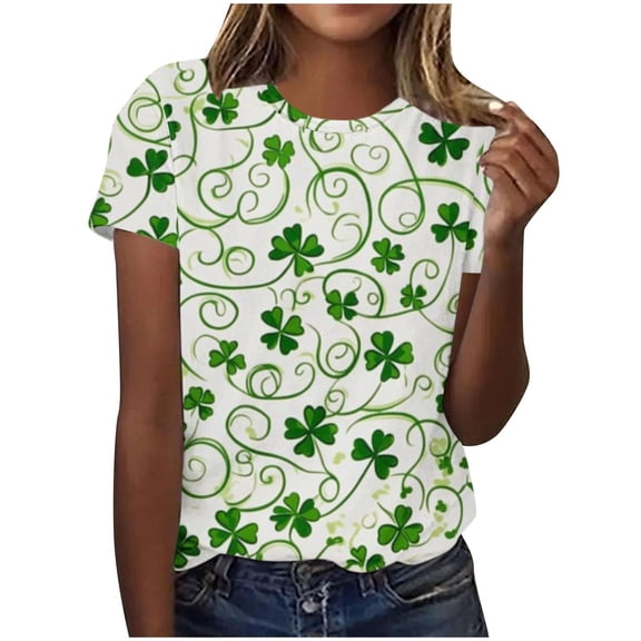 UAMVSH Plus Size Shirts for Women St Patricks Day Print Short Sleeve Graphic Tops Trendy Casual Crewneck Tunic T-Shirt S-5XL