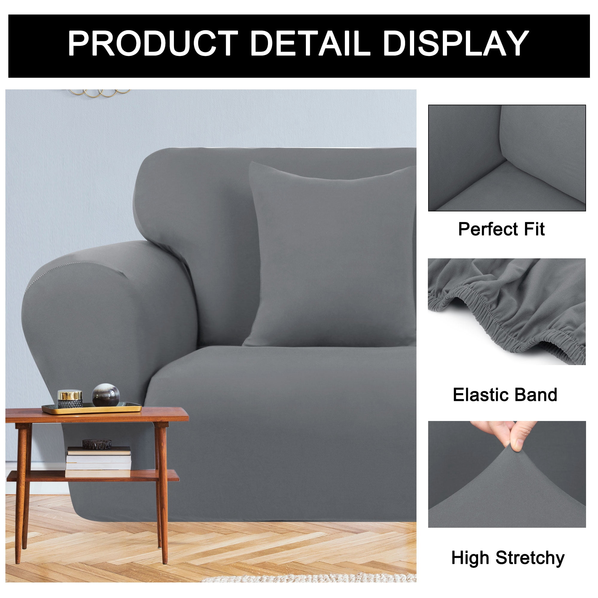 Unique Bargains Solid 1/2/3 Seater Sofa Cover Stretch Couch Slipcover Light Gray