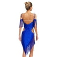 thumbnail image 2 of Sholeno Women Fringe Latin Dance Dress Irregular Rumba Tango Salsa Ballroom Dancing Cocktail Party Dress Blue XL, 2 of 7