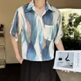 thumbnail image 5 of Camisa de hombre con bolsillo gráfico de media manga, camisas para hombre con botones, cuello casual asiático, ropa popular coreana, camisetas de marca baratas, XXL, 5 of 5