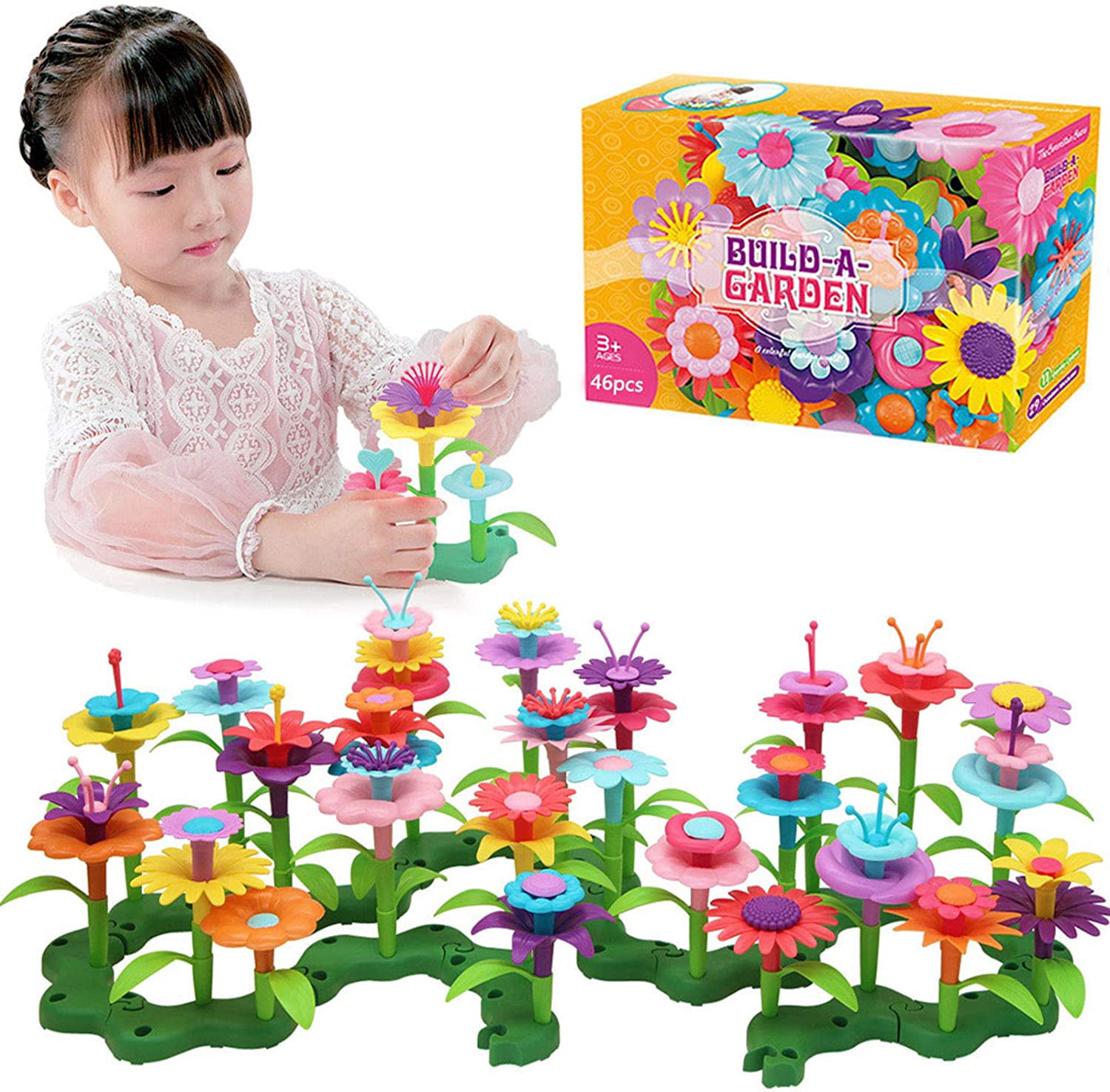 Toy For 3 4 5 6 Years Old Girls Kids Style-Carry Build A Garden Flower Toys 