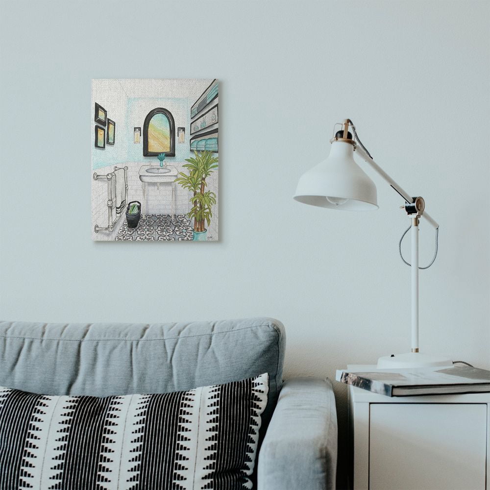 Stupell Industries Bathroom Blue Watercolor Painting Canvas Wall Art by Elizabeth Medley