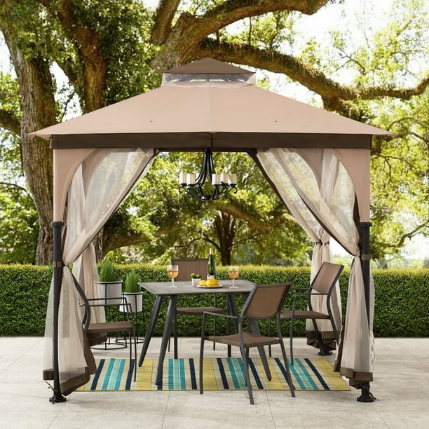 Sunjoy Shylah 9 5 Ft X Tan And Brown 2 Tone Steel Gazebo With Mosquito Netting Com Sunjoy Shylah 9 5 Ft X Tan, Sunjoy Outdoor Furniture