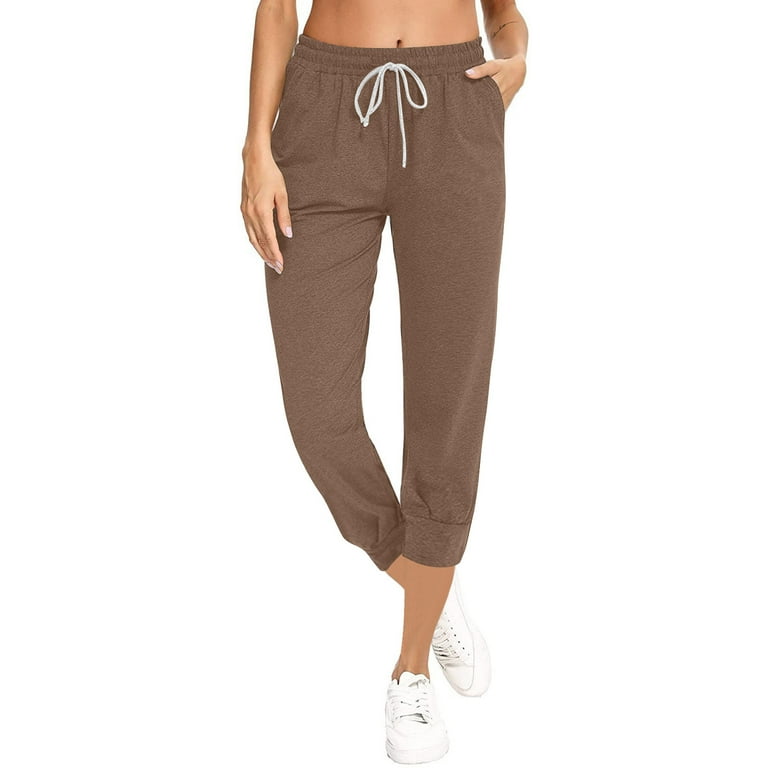 XFLWAM Capri Sweatpants for Women Casual Drawstring Elastic Waist