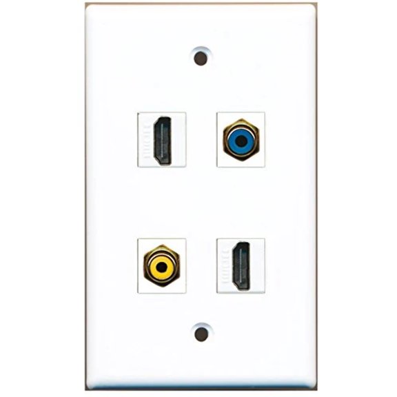 RiteAV - 2 Port HDMI 1 Port RCA Yellow 1 Port RCA Blue Wall Plate