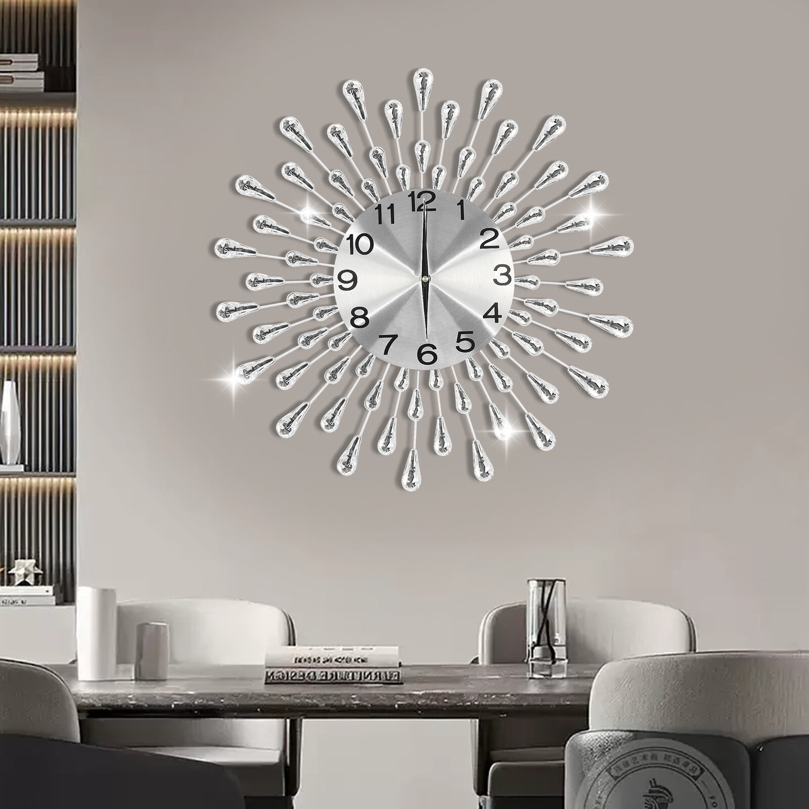 19.7 Inch Large Wall Clock Modern Big Crystal Non-Ticking Quiet Wall Clock Decor for the Living Room, Hallway, Office