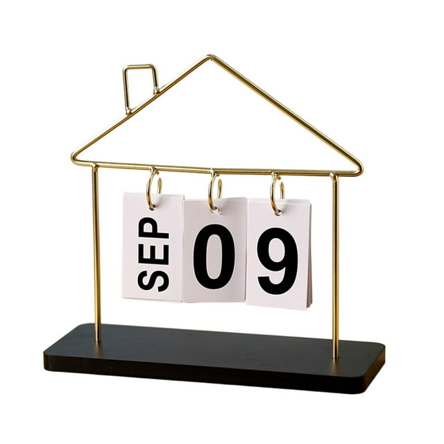 Gold Desktop Calendar Ornament Reusable Metal Iron Craft With Decorated Base For Home Office Desk Tabletop Decor Gold
