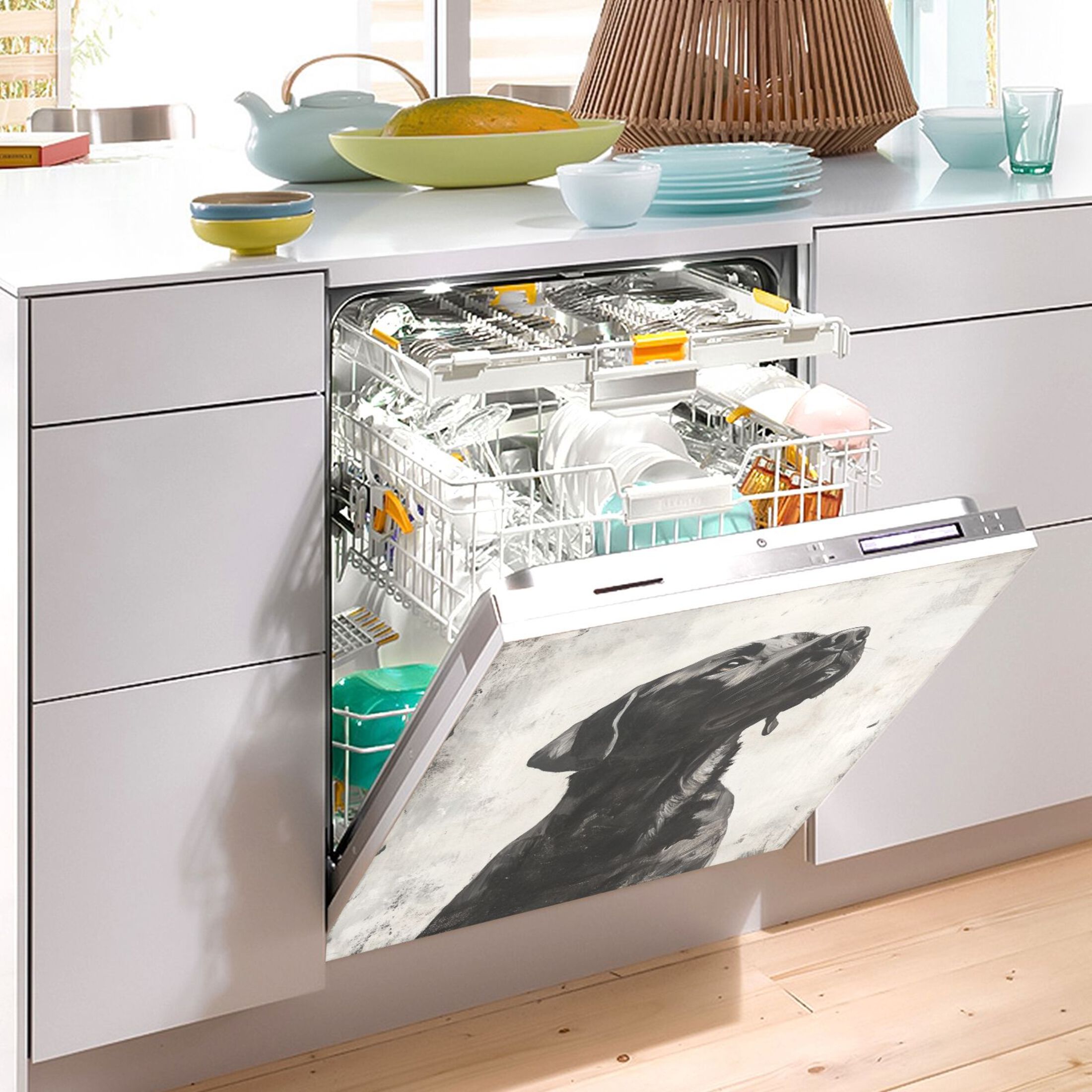 Dishwasher Magnetic Sticker 23x26 Inch Refrigerator Magnetic Sticker Washing Machine Magnetic Sticker Kitchen Panel Magnetic Sticker Home Decor Black Beauty Dog