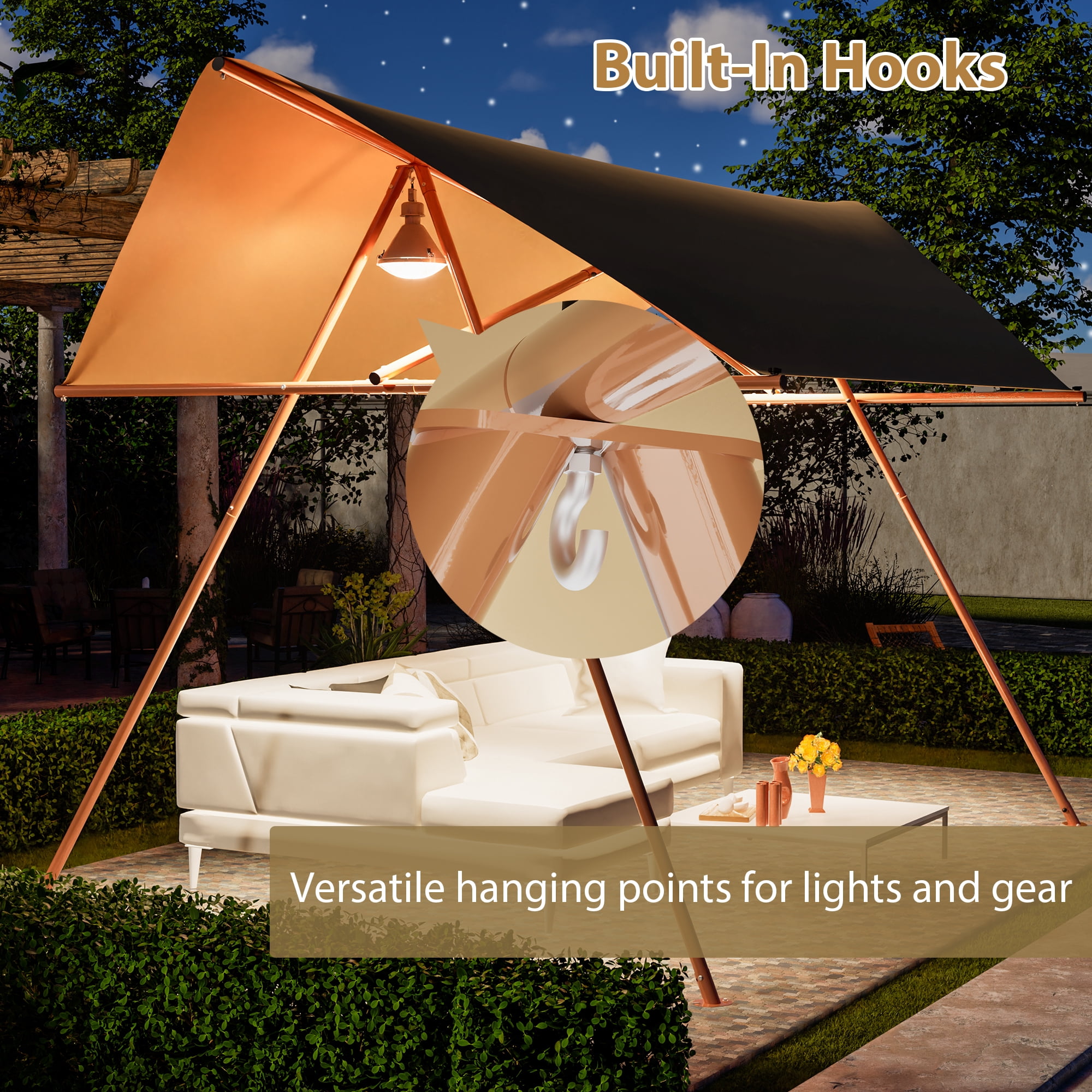Hexagon Shade Sail, 206x118 Inch UPF50+ UV Block Sun Shade Canopy for Patio Backyard Garden Lawn Outdoor, Brown