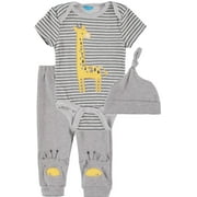 Bon Bebe Boys 0-9 Months Giraffe Bodysuit Pant Set with Matching Cap(Grey 0-3 Months)