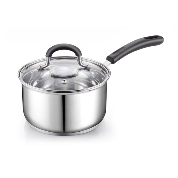 Cook N Home Professional 3 Quart Stainless Steel Saucepan with Lid, Kitchen Induction Cooking Sauce Pot Pan, Stay-Cool Silicone Handle, Dishwasher Safe