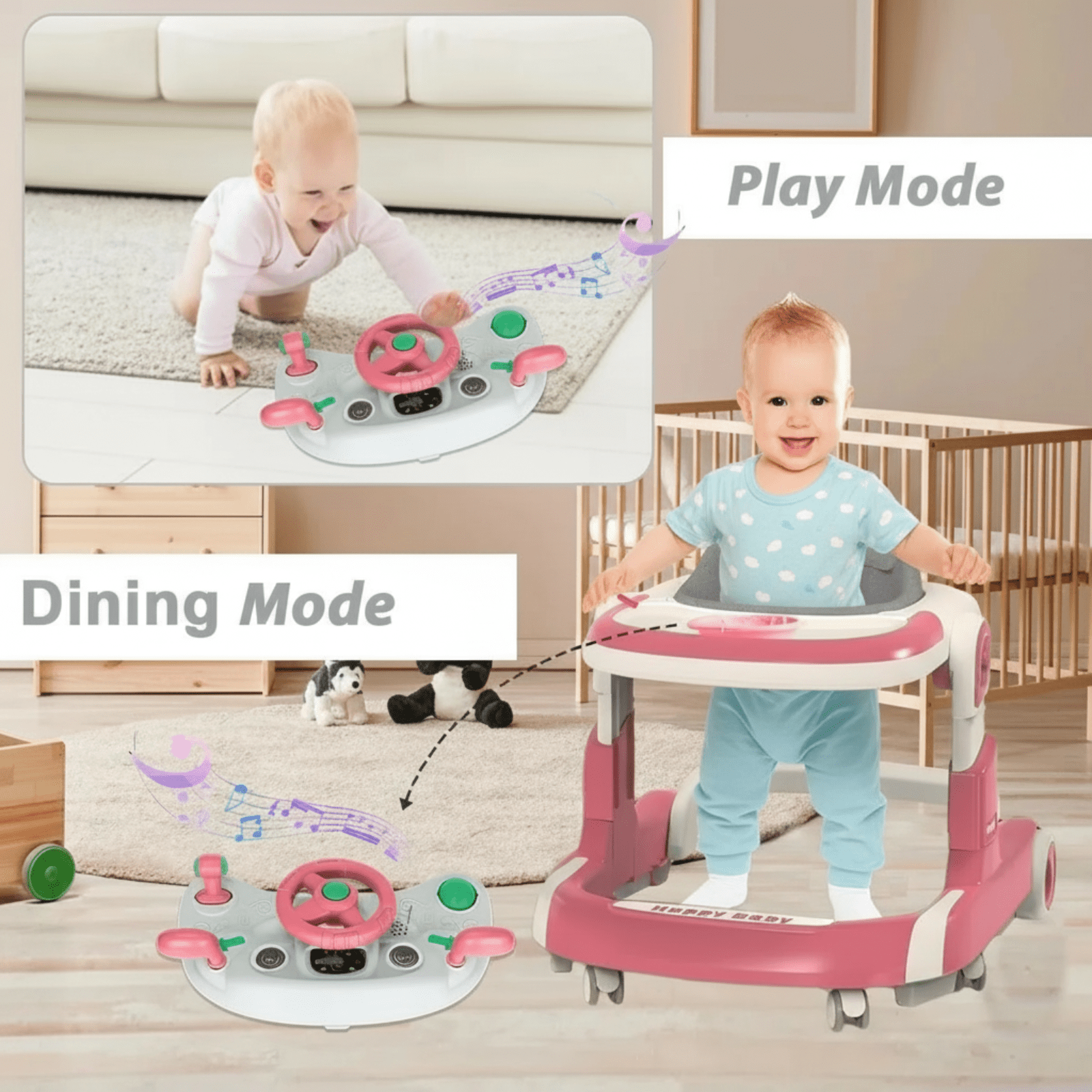 JUANYU Baby Walker with Wheels Foldable Activity Center with Mute Wheels Adjustable Heights Anti-Fall Push Walkers for Boys Girls, Red