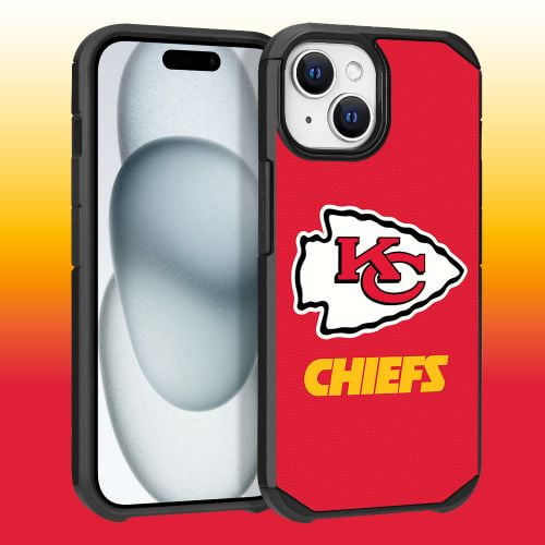 Apple iPhone 15 Plus (6.7) - NFL Licensed Kansas City Chiefs Team Logo on Red Textured Dual Layer Case