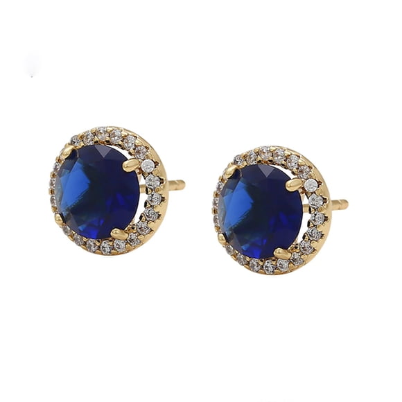 Finos Aretes Broquel Zafiro Swarovski Dama Oro 14K Laminado dorado Unitalla