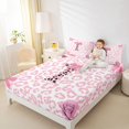 thumbnail image 3 of Erosebridal Fashion Pink Leopard Printed Queen Sheet Sets For Girls,Pink Bow Letter T Initial Monogram Bed Set 4pcs, 3 of 6