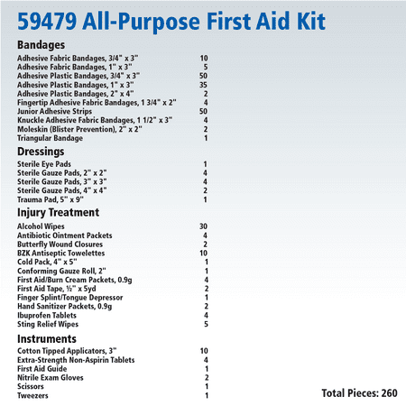 First Aid Only All-Purpose Emergency First Aid Kit for Home, Work and Travel, 260 Pieces