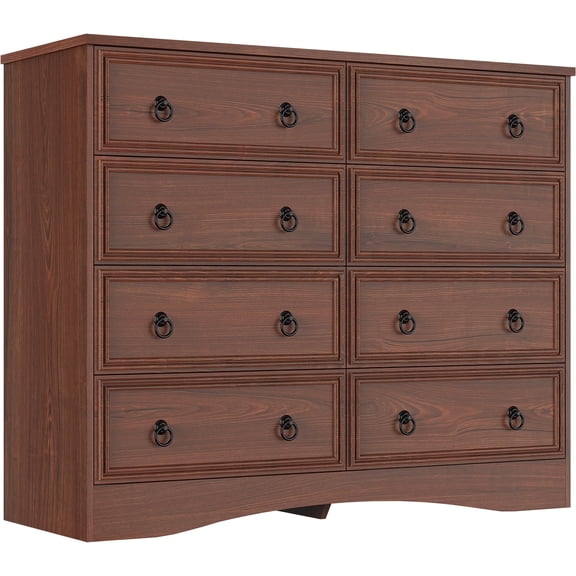 VVFLU Farmhouse 8 Drawer Dresser for Bedroom, 47.3" Wide Dresser Drawers with Storage, Rustic Wooden Chest of Drawers for Bedroom, Hallway, Cherry