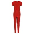 thumbnail image 3 of inhzoy Kids Girls Gymnastics Dance Bodysuit Full Body Unitards Short Sleeve Catsuit Tumbling Outfit Zipper Workout Red 16, 3 of 5