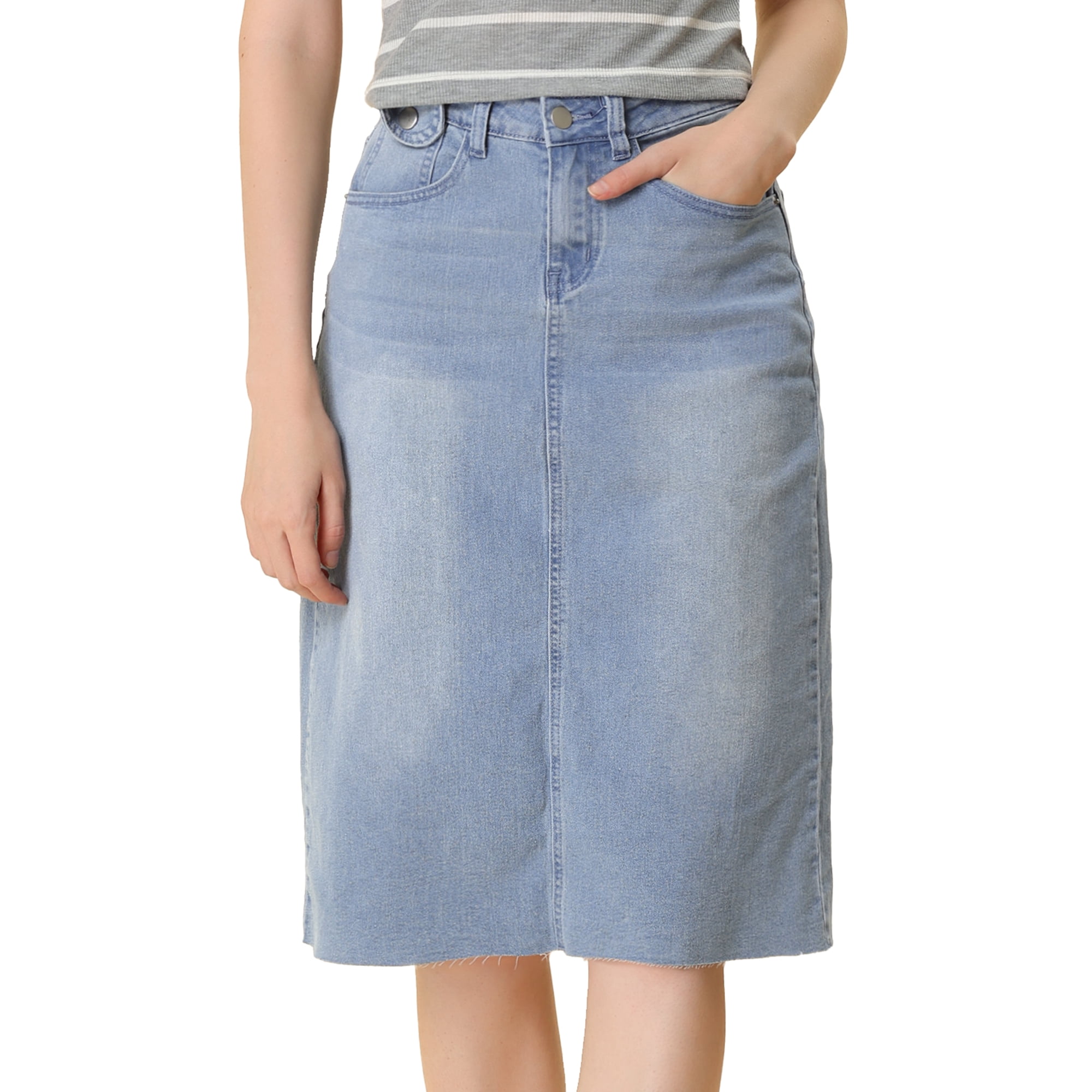 High waisted jean skirt knee length sale