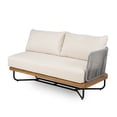 thumbnail image 5 of Christopher Knight Home 3-Piece Outdoor Sofa Set with Gray Rope-Woven Sides, 5-Seat Metal Sectional, Beige Cushions, 5 of 13