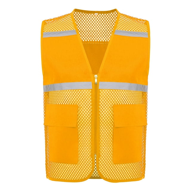inlzdz Safety Vest for Men Women High Visibility Vest Safe Reflective Top Reflective Strips Work Earthy Yellow 165