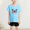 thumbnail image 3 of Girls Summer Tops Size 6 Loose Fit T-Shirt Short Sleeve Butterfly Graphic Tees Cotton Cute Casual Summer Clothes, Blue, 4 Years, 3 of 7