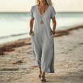 thumbnail image 2 of V Neck Short Sleeve Maxi Dress Casual Loose Fit Flowy Long Dress Sundress with Pockets for Summer Beach Vacation, 2 of 8