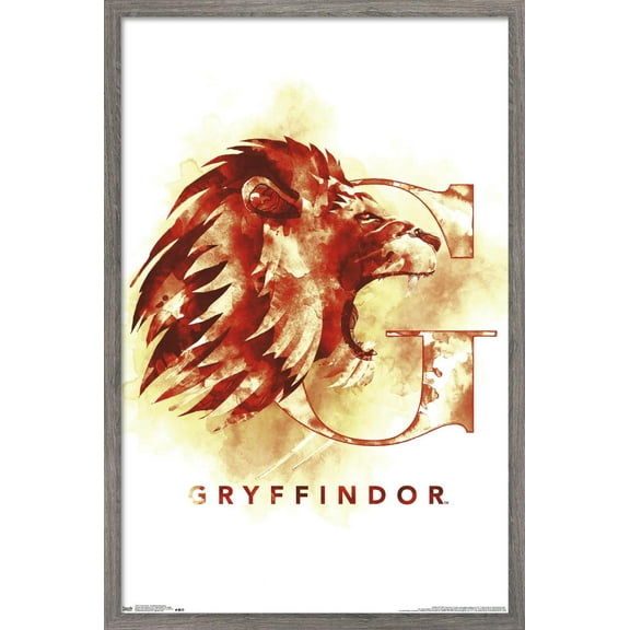 The Wizarding World: Harry Potter - Gryffindor Illustrated House Logo Wall Poster, 22.375" x 34", Framed