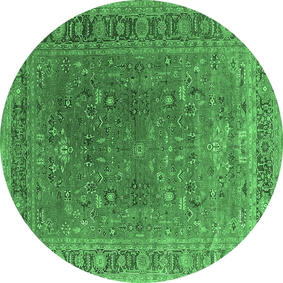 Ahgly Company Indoor Round Oriental Emerald Green Industrial Area Rugs, 7' Round