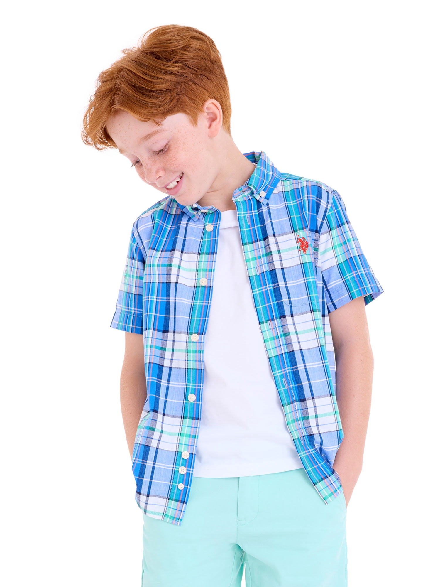 U.S. Polo Assn. Short Sleeve Button-Up Shirt for Boys, Sizes 4-18