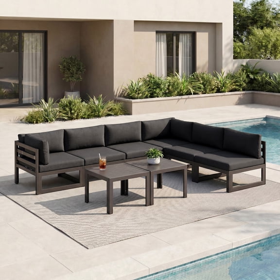 RADIATA Patio Aluminum Furniture Set with Oversized 29" Seats&Coffee Table, 8 Pieces Large Outdoor Modern Sectional Conversation Sofa Set with 4" Cushions for Backyard, Poolside, Gray&Dark Gray