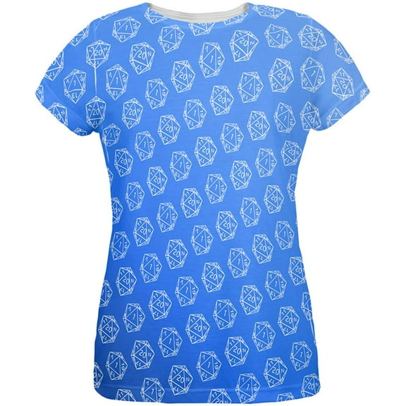 D20 Gamer Critical Hit and Fumble Blue Pattern All Over Womens T Shirt Multi SM