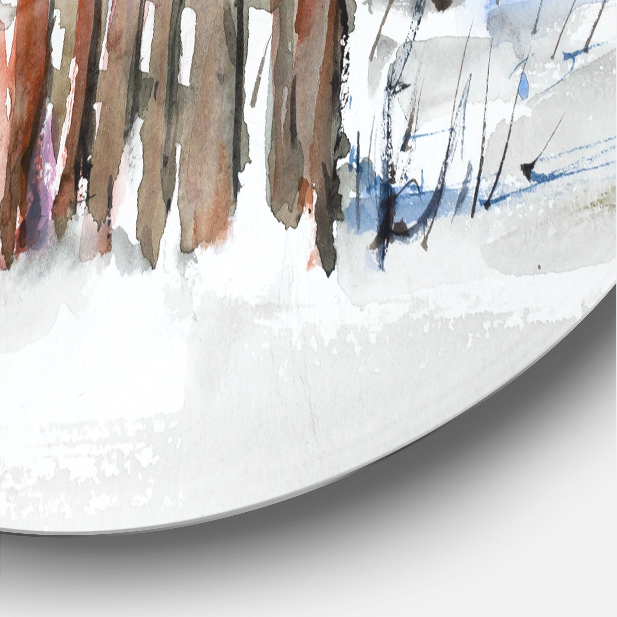 Designart 'Old Abandoned Wooden House In Winter Snow Picture' Traditional Circle Metal Wall Art 29x29 - Disc of 29