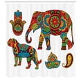 thumbnail image 3 of Hamsa Shower Curtain, African Savannah Animals Paisley and Hamsa Hand Pattern with Orient Ornate Malaysian, Fabric Bathroom Set with Hooks, 69W X 84L Inches Extra Long, Multicolor, by Ambesonne, 3 of 3