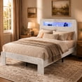 thumbnail image 2 of SESSLIFE Twin Bed Frame with LED Headboard, Modern Wood Bed Frame with Charging Station, Platform Bed with Under Bed Storage for Bedroom, Easy Assembly,White, 2 of 8