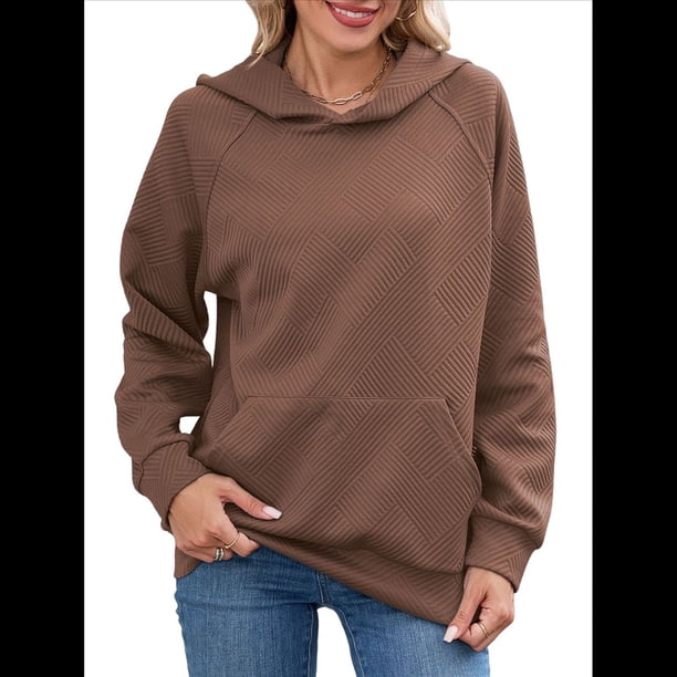 Sudadera con Capucha para Mujer, Informal, de Larga, Holgada, con Bolsillo. Caqui XL