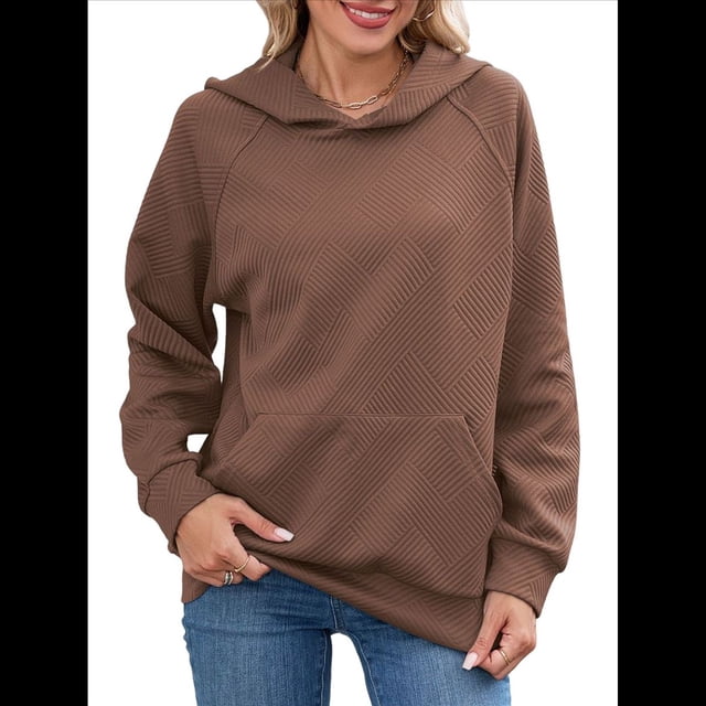 Sudadera con Capucha para Mujer, Informal, de Larga, Holgada, con Bolsillo. Caqui L