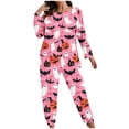 thumbnail image 2 of Halloween Plus Size Women's Pajama Set Pumpkin Ghost Bat Print Long Sleeve Crew Top Elastic Cuff Jogger Pants Soft Breathable Festive Night Loungewear, Ladies Pajamas Sets Pink a XL, 2 of 6